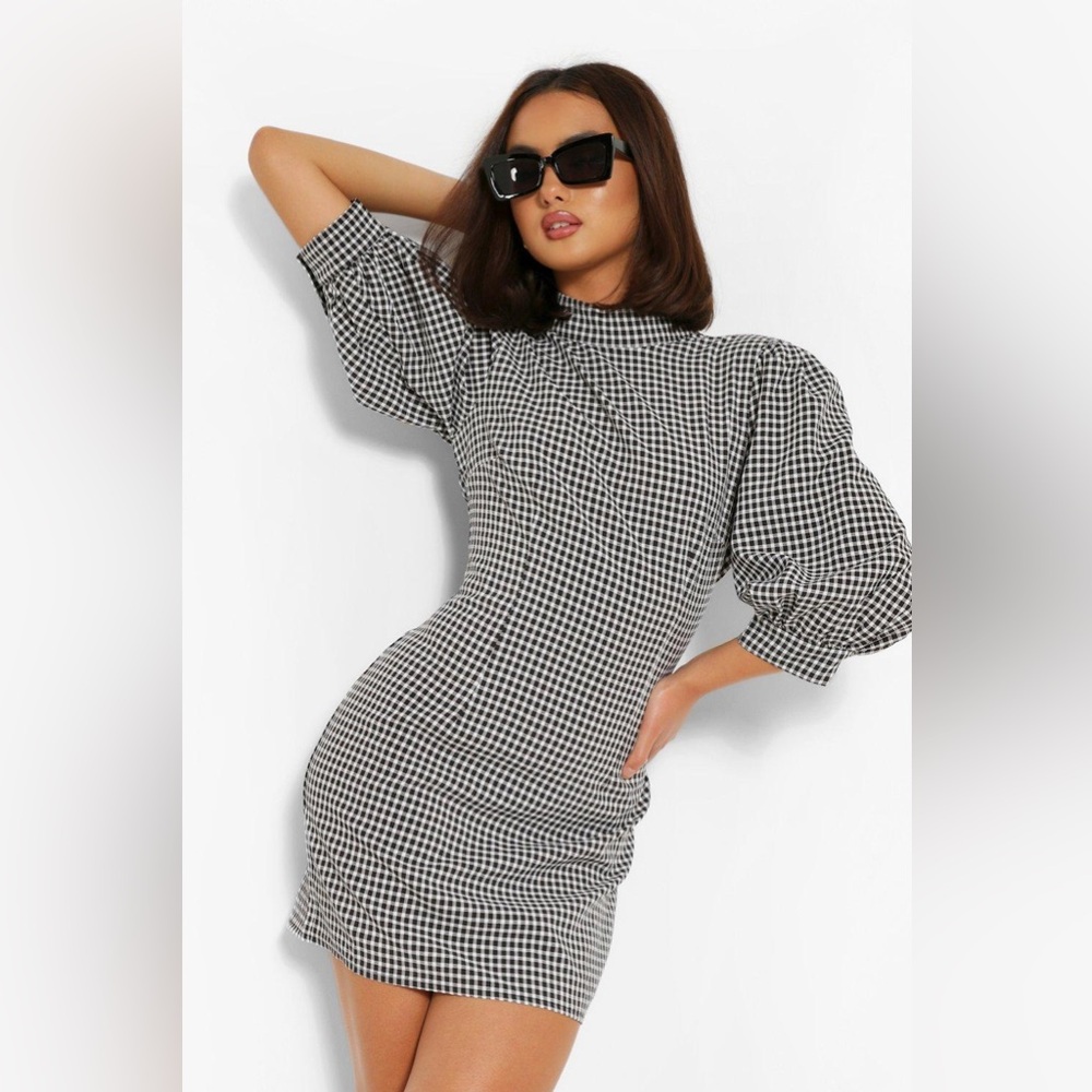 Boohoo Open Back Puff Sleeve Mini Dress